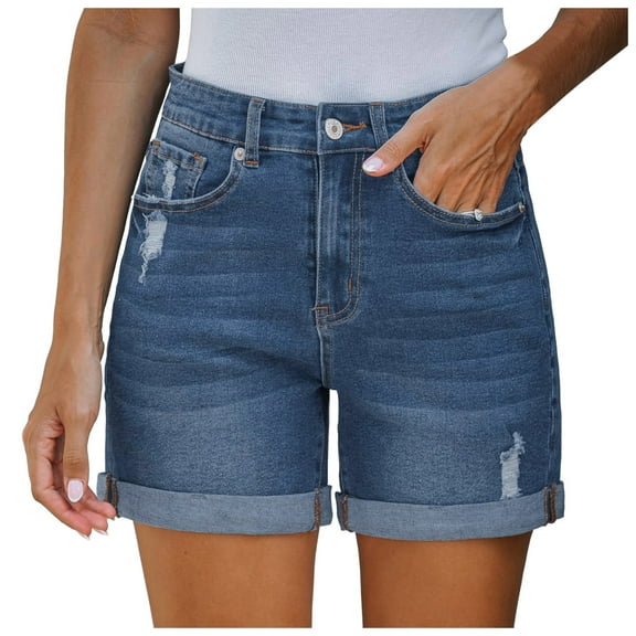 JAKANYQ Womens Demi Pants High Waisted Ripped Denim Shorts With Pockets Trendy Distressed Cut Off Shorts Classic Lightweight Trousers