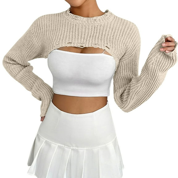 JAKANYQ Womens Sweaters Pullover Knitted Blouse For Design Short Style Sexy Half Top Warm Versatile