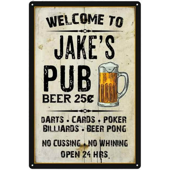 JAKE'S Pub Sign Vintage Man Cave Bar 8 x 12 High Gloss Metal 208120028422
