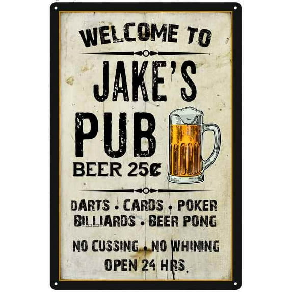 JAKE'S Pub Sign Vintage Man Cave Bar Wall Decor Gift 12x18 Metal 112180028422