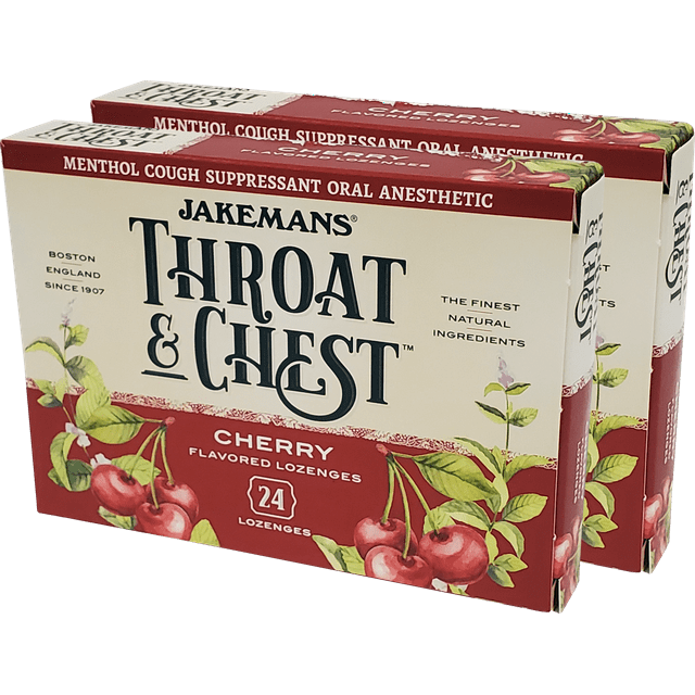 JAKEMANS Cherry Throat and Chest Lozenge Cough Drop Box, 2 boxes of 24