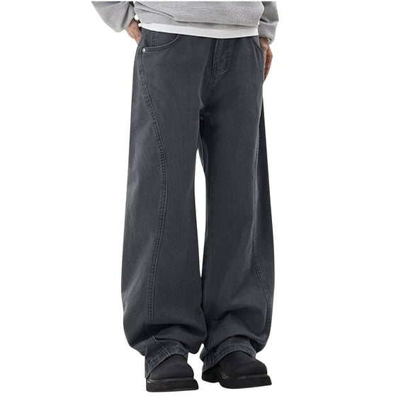 JAKUMAR Men's Wide Leg Pants Casual Loose Button Zipper Pants Streetwear Outdoor Trendy Baggy Trousers With Pockets (XL, Gray)