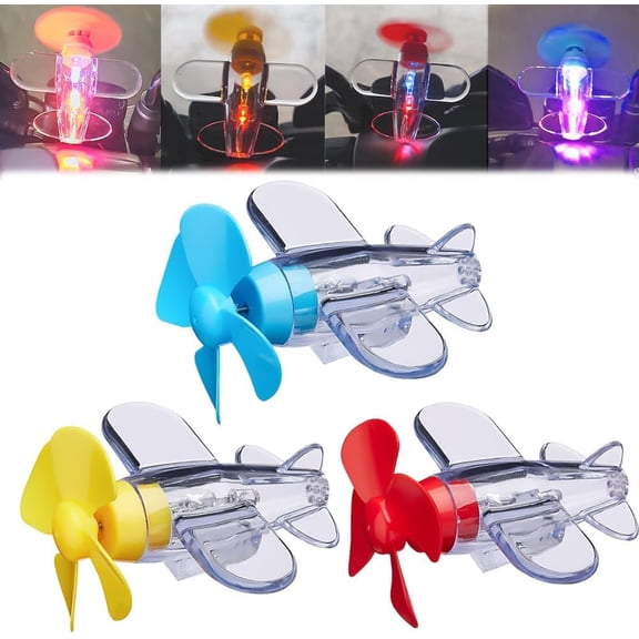 JAKYE Wind-Powered LED Airplane Propeller, Waterproof Mini Transparent Luminous Small Airplane, Light up Spin Copter Flying Toy for Electric Bike, Self-Adhesive LED Car Outdoor Decoration(2pcs-c)