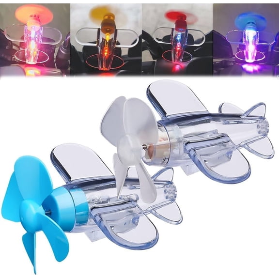 JAKYE Wind-Powered LED Airplane Propeller, Waterproof Mini Transparent Luminous Small Airplane, Light up Spin Copter Flying Toy for Electric Bike, Self-Adhesive LED Car Outdoor Decoration(2pcs-c)