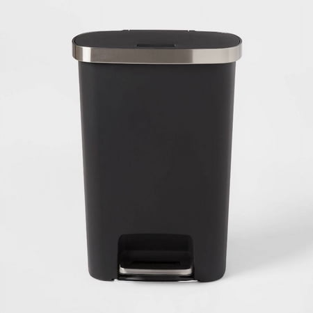 JAL 13 Gallon Plastic Locking Lid Step Trash Can, Large Capacity Convenient, Commercial, Kitchen Step Trash Can - (Black)