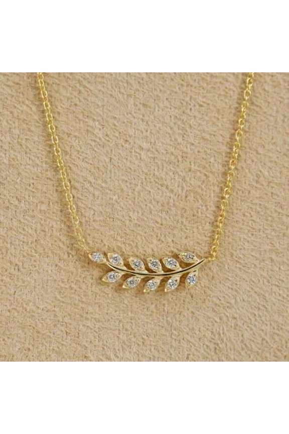 0.50 Ct Round Cut Lab Created Diamond Women's Leaf Pendant 14k Yellow Gold Plated