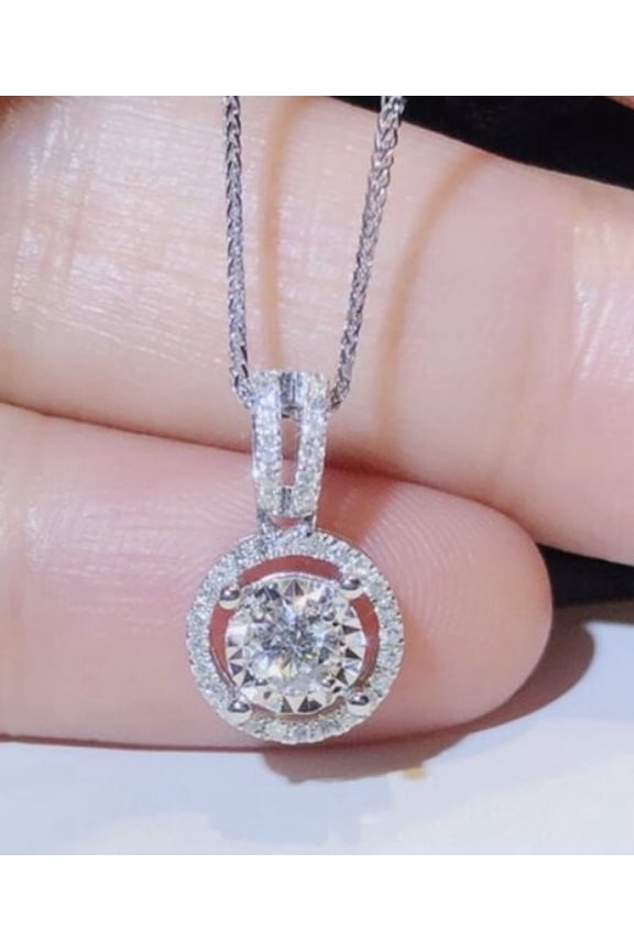 1.5CT VVS Moissanite Women's Gorgeous Chain Pendant 14K White Gold Plated Silver