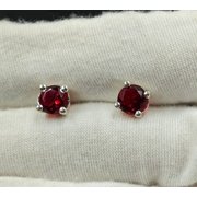 JALASH ONLINE 1.5ct Red Cubic Zirconia Round Shape Stud For Mens 14k White Gold Plated Silver