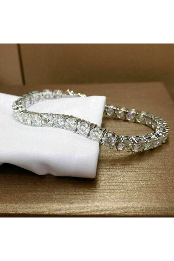 10CT Round Cut Lab-Created Diamond Tennis Bracelet 14k White Gold Plated Silver