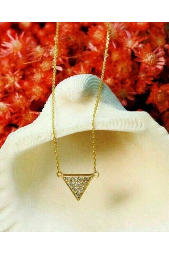 1Ct Round Diamond Triangle Shape Women's Pendant 14K Yellow Gold Over Free Chain