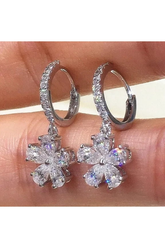2.40Ct Pear Cut Lab Created Diamond Drop/Dangle Earrings 14k White Gold Plated
