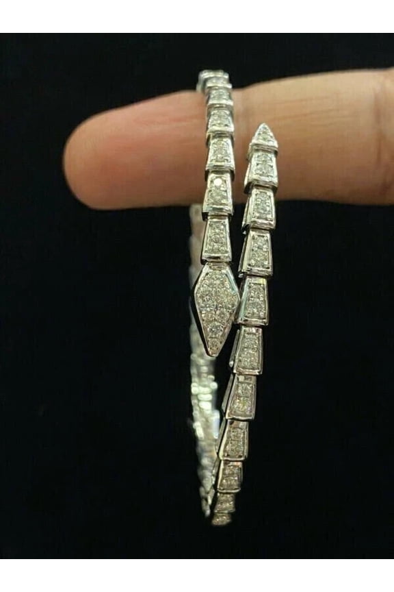 2.60Ct Round Lab Created Diamond Serpent Women's Bangle 14K White Gold Plated