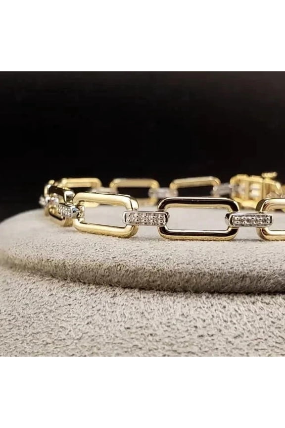 2 Ct Round Cut Moissanite Paper Linis Tennis Bracelet 14k Yellow Gold Plated