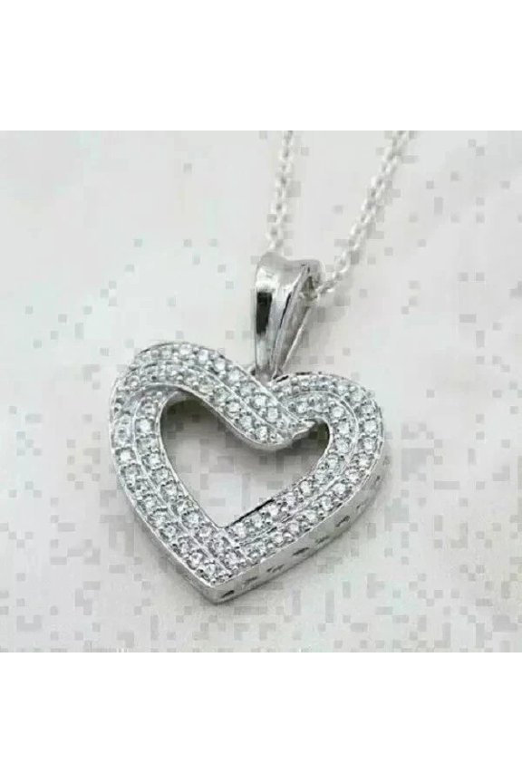 2CT Round Cut Lab Created Diamond Women Fancy Pendant 14K White Gold Plated 18"