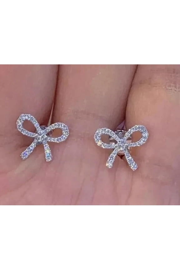 2Ct Lab-Created Diamond Bow Stud Earrings 14K White Gold Plated 925 Sterling Silver