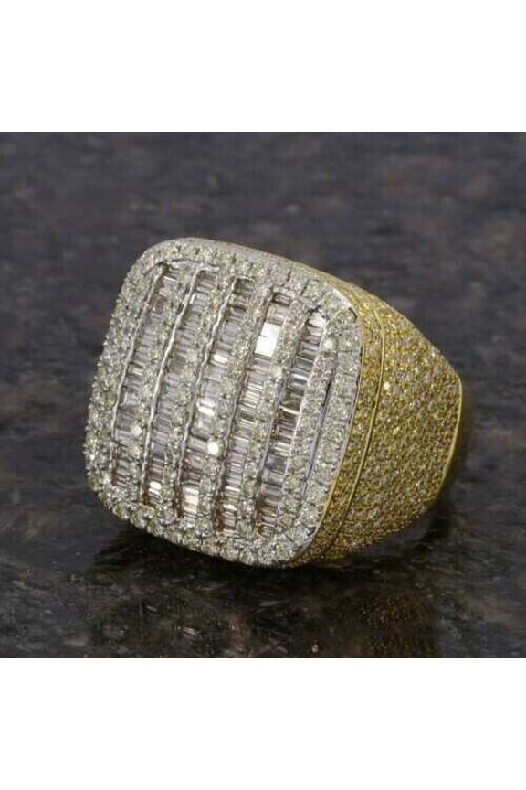 5 Ct Baguette Cut Men's Pinky Ring 14K Yellow Gold Plated 925 Sterling Silver.
