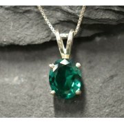 JALASH ONLINE 6 X 8mm Oval Simulated Green Womens Solitaire Pendant White Gold Plated Silver