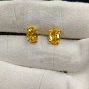 JALASH ONLINE 6X8 Oval Cut Stud For Him Yellow Cubic Zirconia 14k Yellow Gold Plated Silver