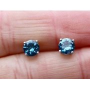 JALASH ONLINE 6mm Simulated London Blue Topaz Mens Solitaire Earring White Gold Plated Silver
