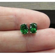JALASH ONLINE 6x8 Oval Simulated Emerald Green Womens Stud Earring White Gold Plated Silver