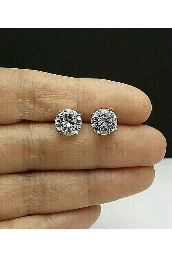 8 Ct Round Cut VSS/D Moissanite Stud Earrings 14k White Gold Plated 10mm