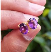 JALASH ONLINE CHRISTMAS GIFT 4 HER 6X8MM Oval Amethyst Womens Solitaire Stud Earing Silver