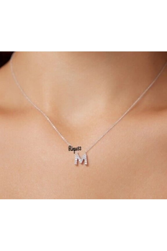 Genuine Moissanite Women's Custom "M" Letter Pendant with 18" Chain 925 Silver