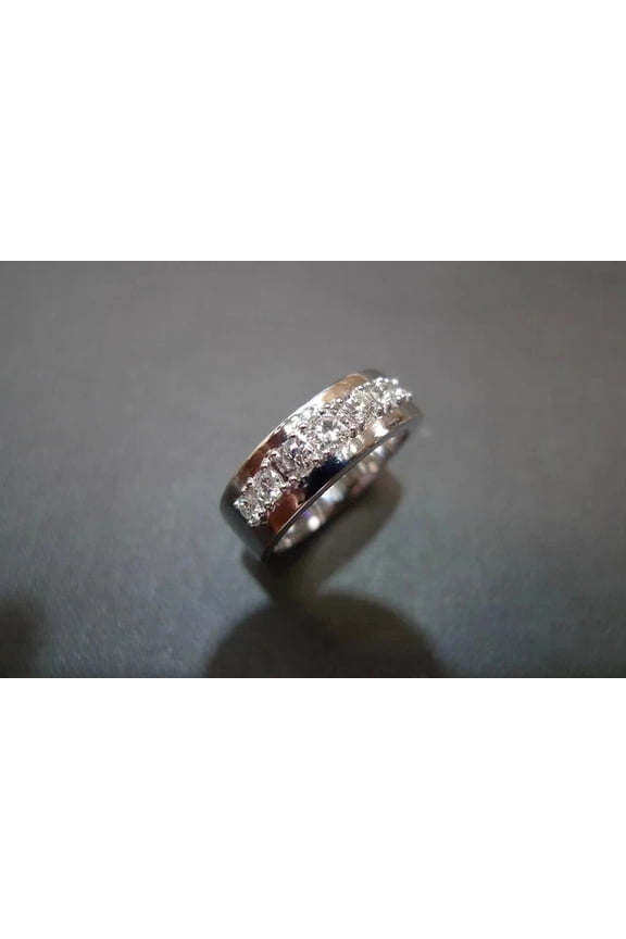 Men's 2Ct Round Cut White Moissanite Fancy Ring 14K White Gold Plated