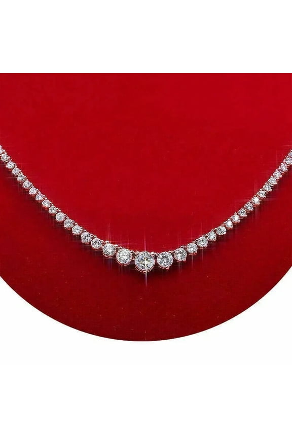 New 19Ct Round Lab Created Diamond Journey 18" Tennis Necklace 14K Rose Gold Plated