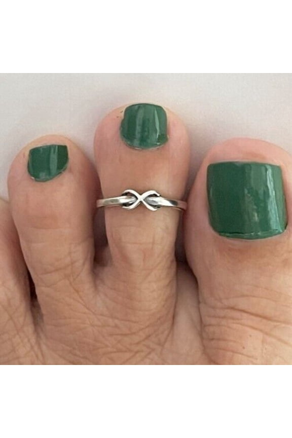 Solid Metal 925 Silver Women Tiny Infinity Adjustable Toe Ring White Gold Plated