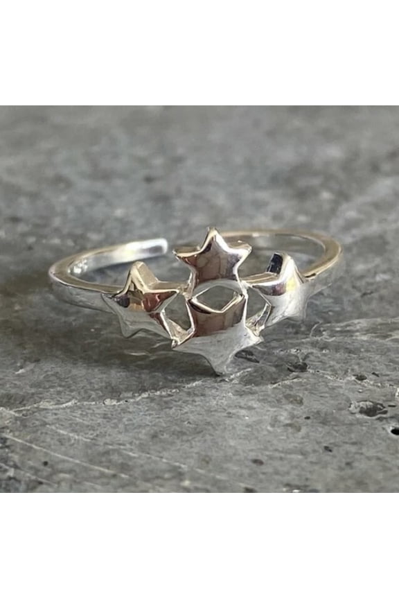 Solid Metal Women's Four Star Adjustable Toe Ring In White Gold Plated Silver1