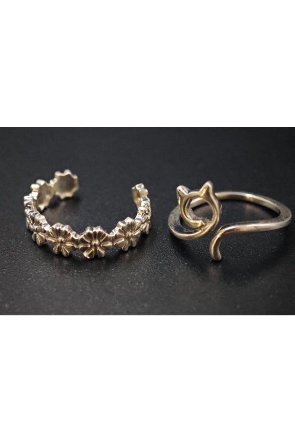 Solid Metal Womens Anniverary Gift 2 Of COMBO Adjustable Toe Ring 925 Silver