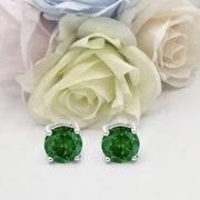JALASH ONLINE Women Solitaire Stud Earring 14K White Gold Plated Round Cut Simulated Emerald