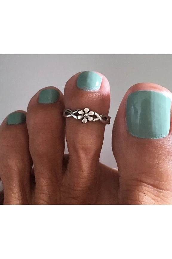 Womens Infinity Flower Adjustable Toe Ring Silver Tone White Gold Plated Fashion
