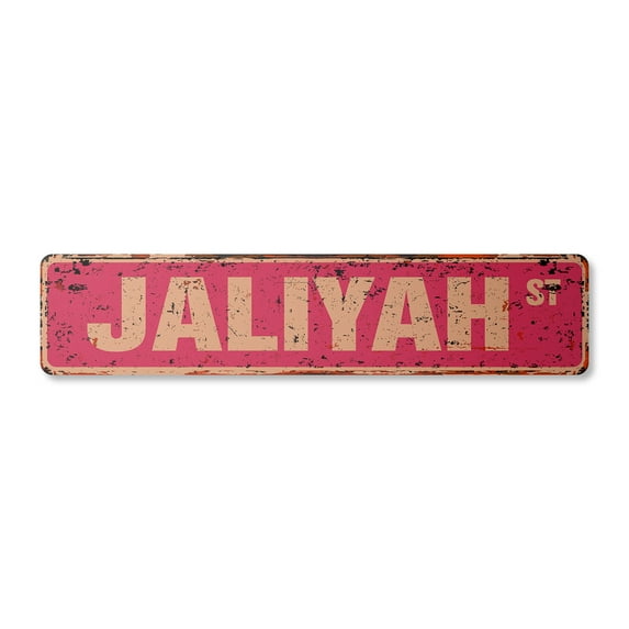 JALIYAH Vintage Aluminum Street Sign Childrens Name Room Metal Sign rustic metal tin | Indoor/Outdoor | 18" Wide