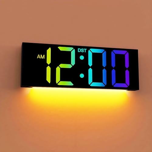 JALL 12'' Large Digital Wall Clock, Big LED Number Dispaly, RGB Colors, DST, Night Light for Classroom Living Room Bedroom Mounted Birthday Xmas Gift for Senior, Mem Womem (Black, 12 inches)