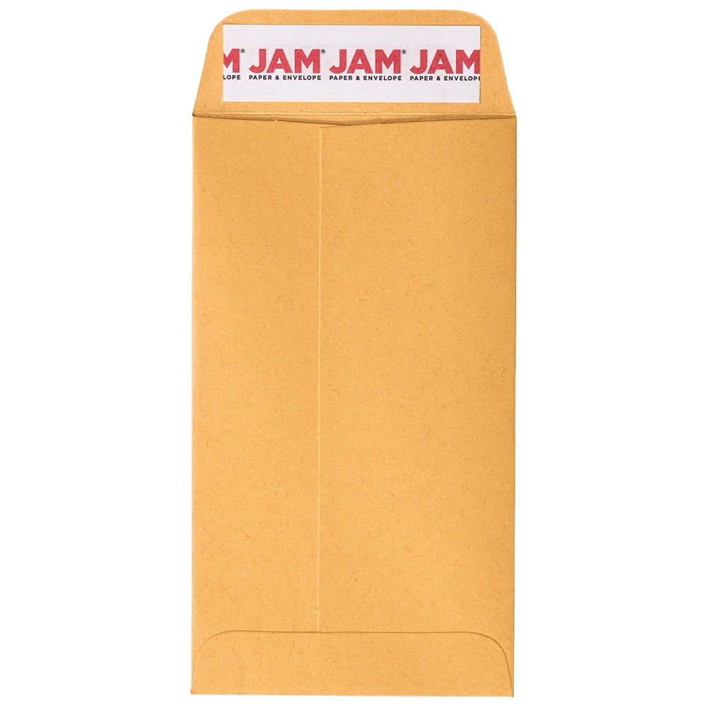 JAM 6 Coin Business Envelopes, 3 3/8" x 6", Brown Kraft Manila, 50 Per