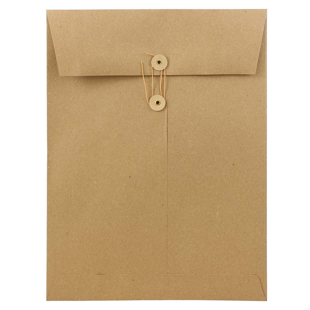 JAM 9 x 12 Button String Envelopes, 50/Pack, Brown Kraft Recycled