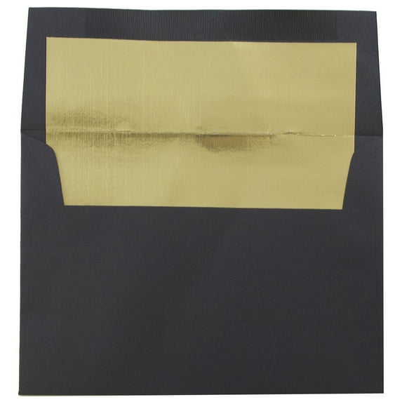 JAM A6 Foil Envelopes, 4.8x6.5, 25/Pack, Black with Gold Foil