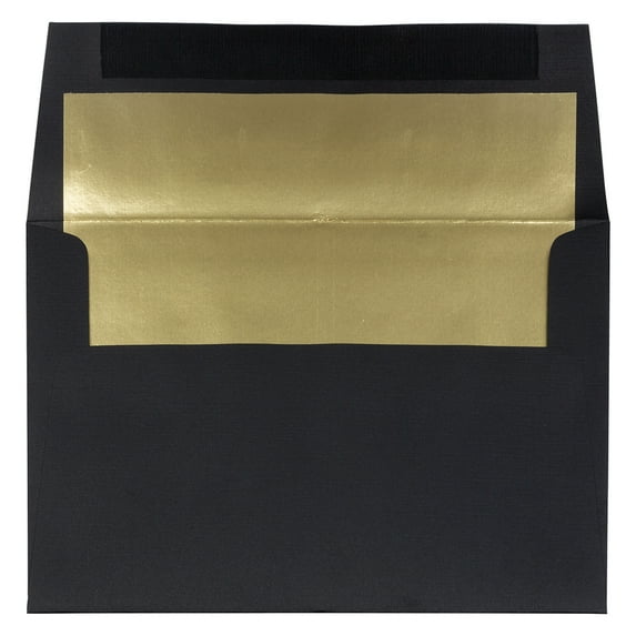 JAM A8 Foil Envelopes, 5.5x8.1, 25/Pack, Black with Gold Foil