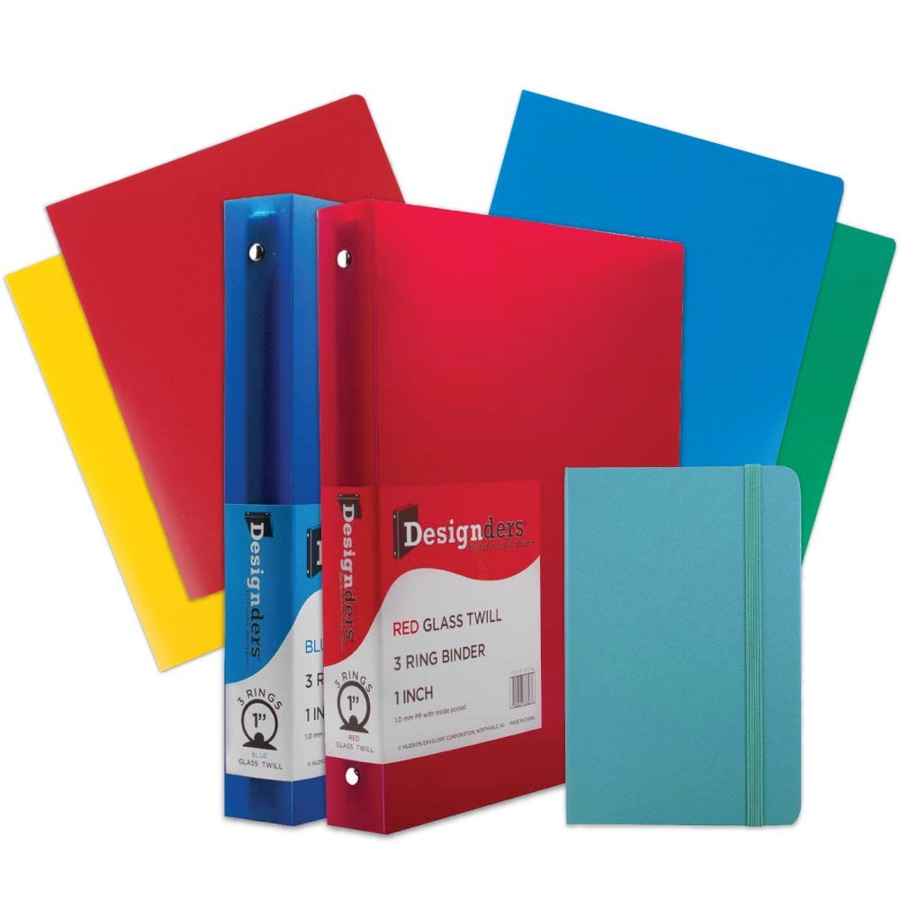 JAM Back To School Assortments, Blue, Heavy Duty Folders (4), 1 inch Binders (2) & a Blue Journal (1), 7 Items Total