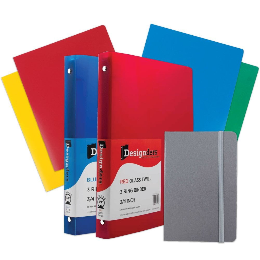 JAM School Assortment, Gray, 7/Pack, 4 Heavy Duty Folders, 2 0.75 Inch Binders & 1 Gray Journal