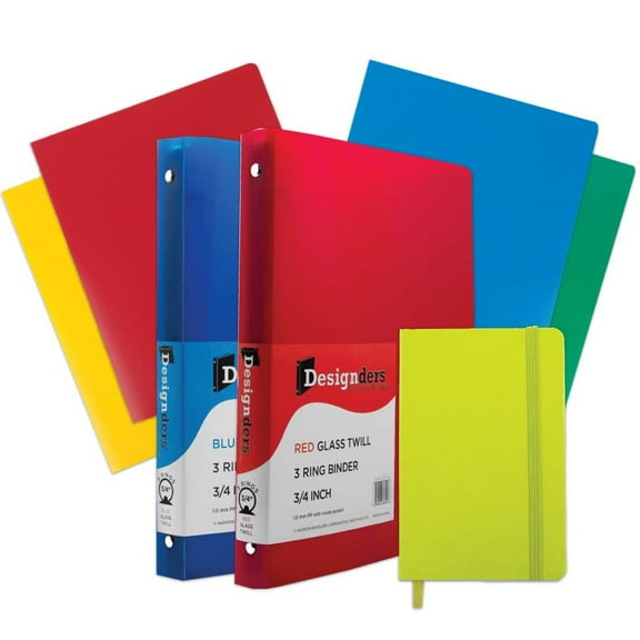 JAM Back To School Assortments, Green, Heavy Duty Folders (4), 3/4 inch Binders (2) & a Green Journal (1), 7 Items Total