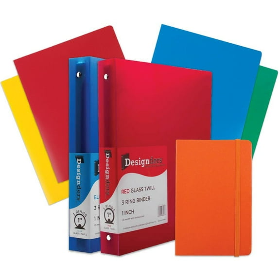 JAM Back To School Assortments, Orange, Heavy Duty Folders (4), 1 inch Binders (2) & an Orange Journal (1), 7 Items Total