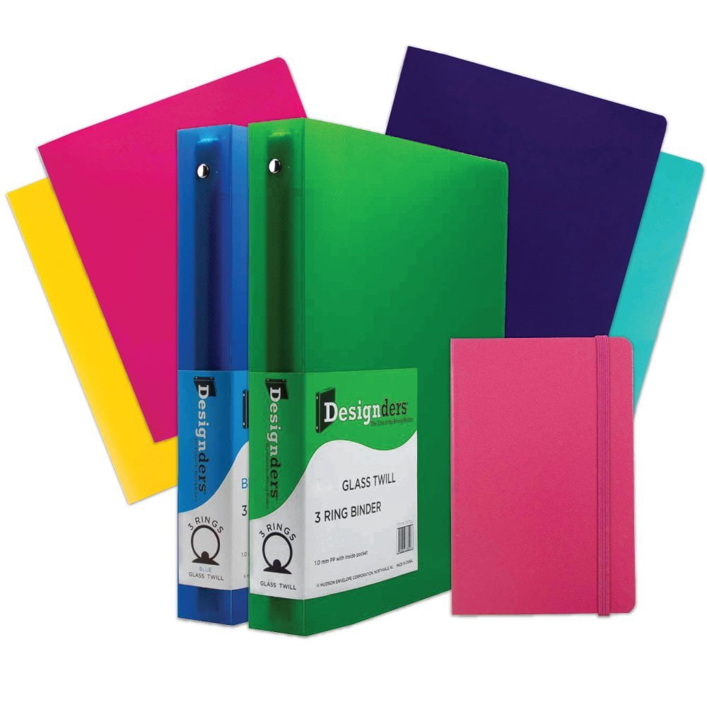 JAM School Assortment, Pink, 7/Pack, 4 Heavy Duty Folders, 2 1.5 Inch Binders & 1 Pink Journal