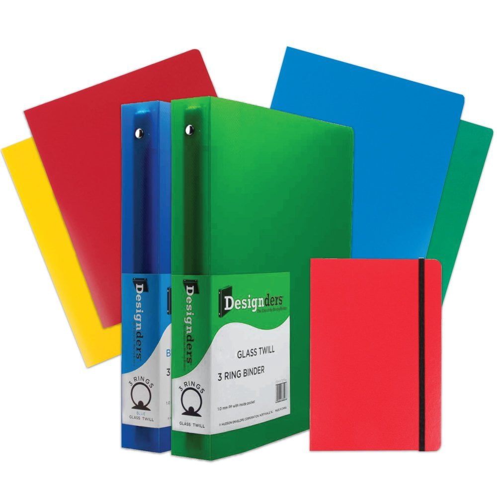 JAM Back To School Assortments, Red, Heavy Duty Folders (4), 1.5 inch Binders (2) & a Red Journal (1), 7 Items Total
