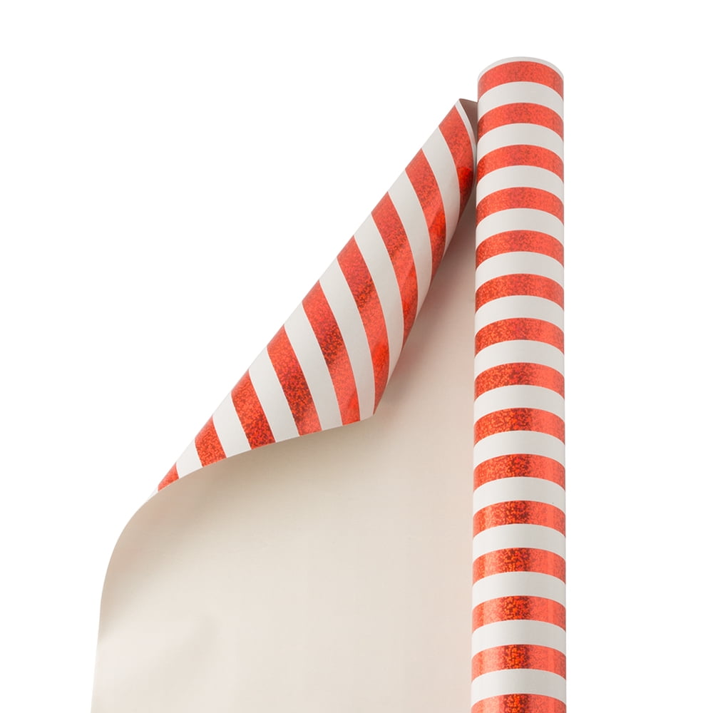 JAM Christmas Wrapping Paper, 25 Sq Ft, 1/Pack, Christmas Stripes Holographic Gift Wrap
