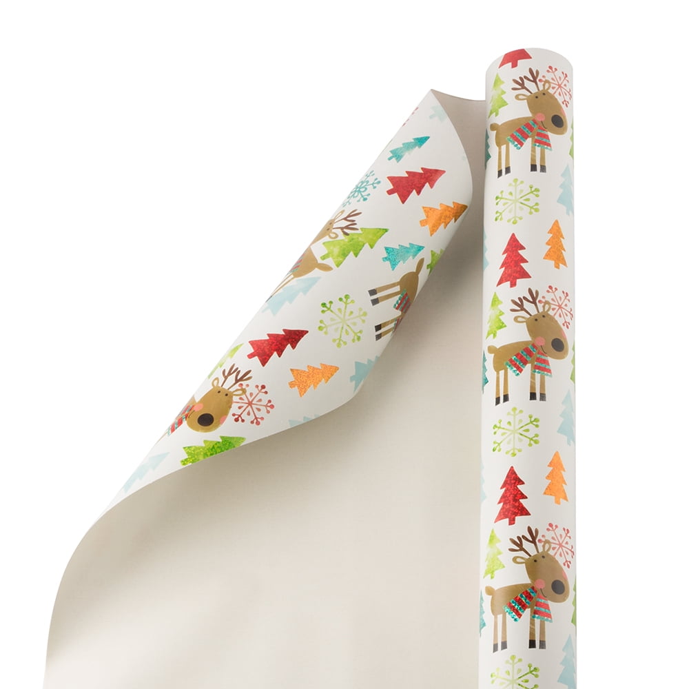 JAM Christmas Wrapping Paper, 25 Sq Ft, 1/Pack, Reindeer Wonderland Gift Wrap