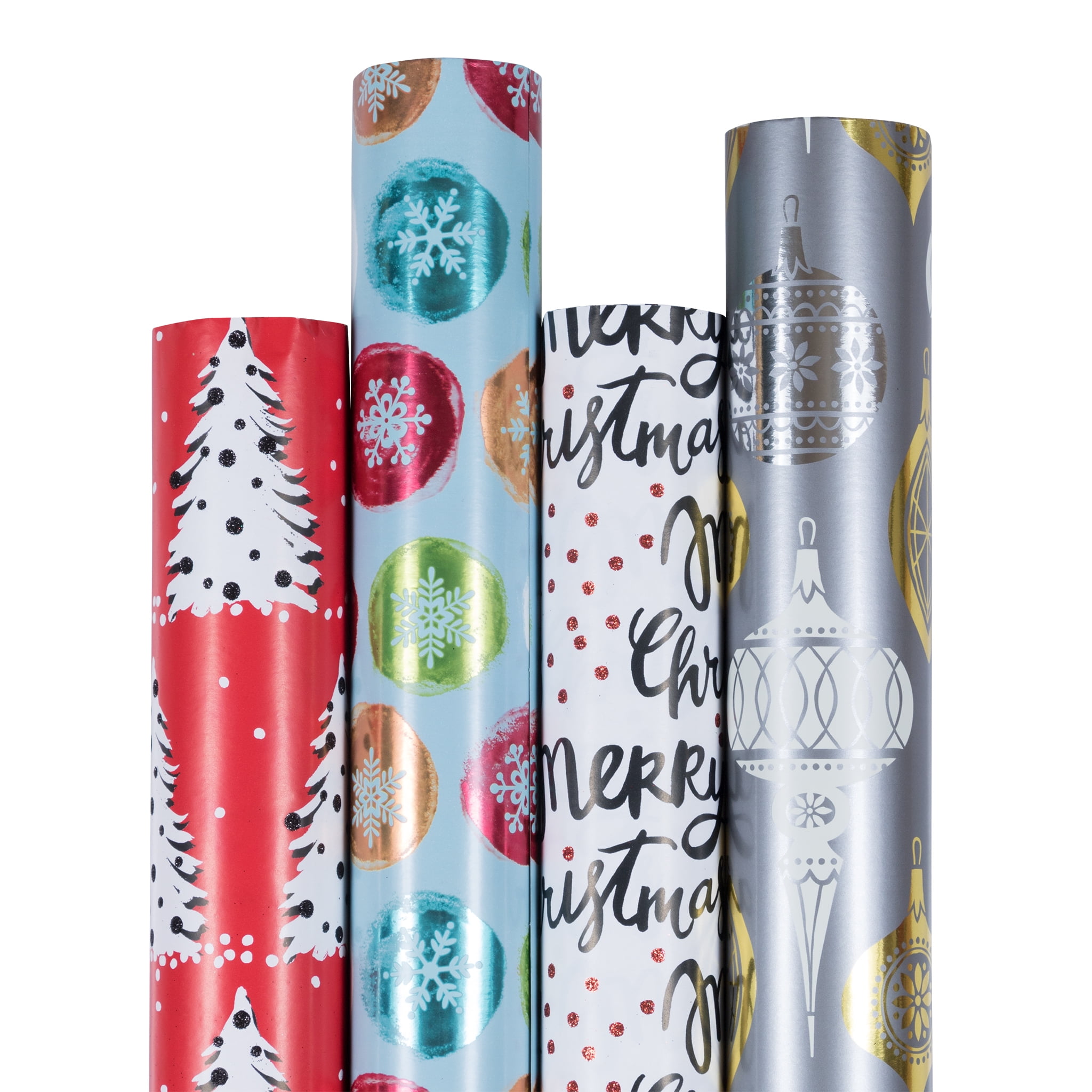 Jam Christmas Wrapping Paper, 85 Sq ft Total, 4/Pack, Shimmering Christmas Gift Wrap Set