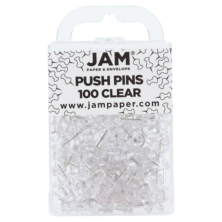 JAM Colorful Push Pins, Clear PushPins, 100/Pack